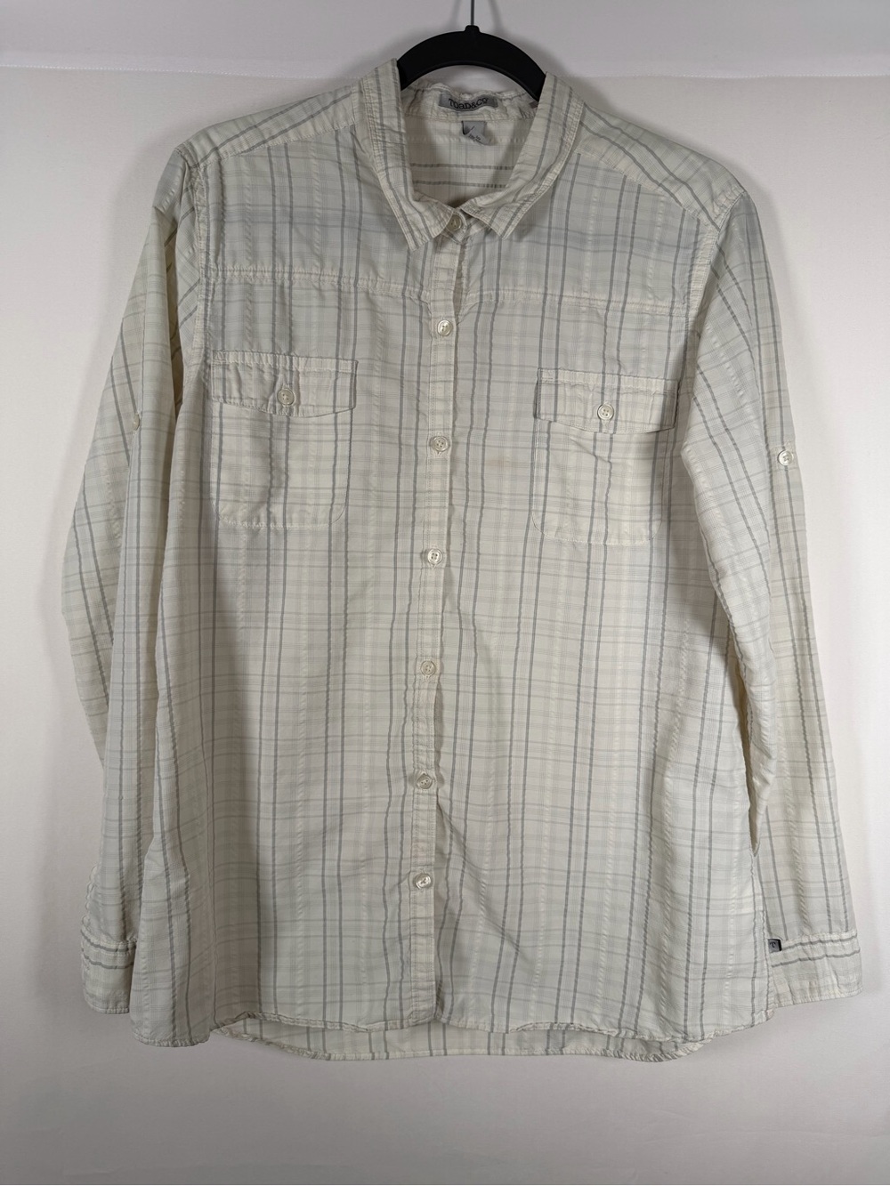 Toad&Co Alegre Cream Plaid Button-Down Shirt - Hiking, Outdoors, Granola